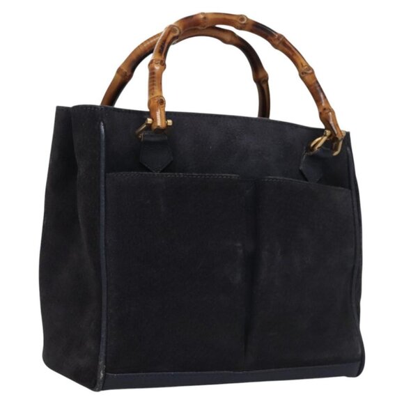GUCCI Bamboo Hand Bag Suede Navy Gold 000 122 0316 Auth ep7569 - Picture 1 of 15